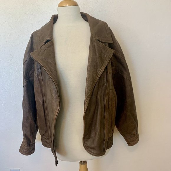 Distressed brown leather Womens jacket coat SZ Large - Vintage - Picture 2 of 7